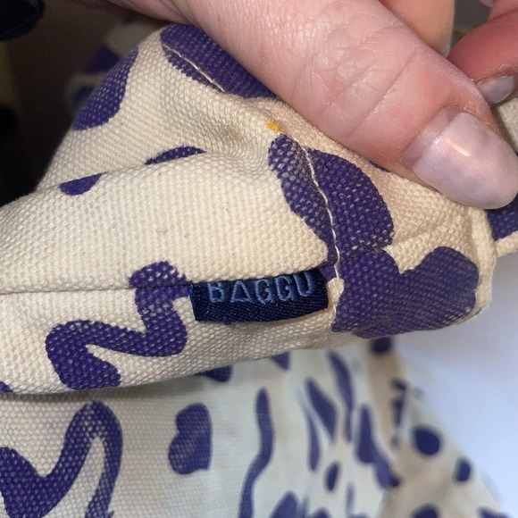 Baggu Duck Bag Shopper Canvas Tote Leopard Print Purple White Machine Washable - Picture 9 of 11